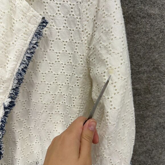 Chico's Jacket Women 3 White Striped Collared 3/4 Sleeve Open Front Cotton - Picture 7 of 8